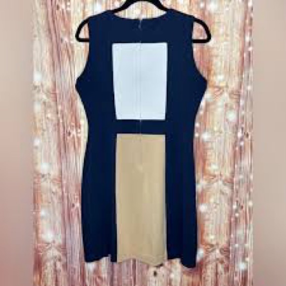 NWT Calvin Klein sleeveless color-block sheath shift dress navy Cream size 6 - Picture 2 of 9